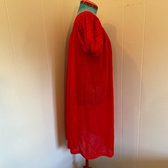 Sans Souci Vintage Red Boho Nylon Lace Womens Red House Coat Size Small - Picture 4 of 7